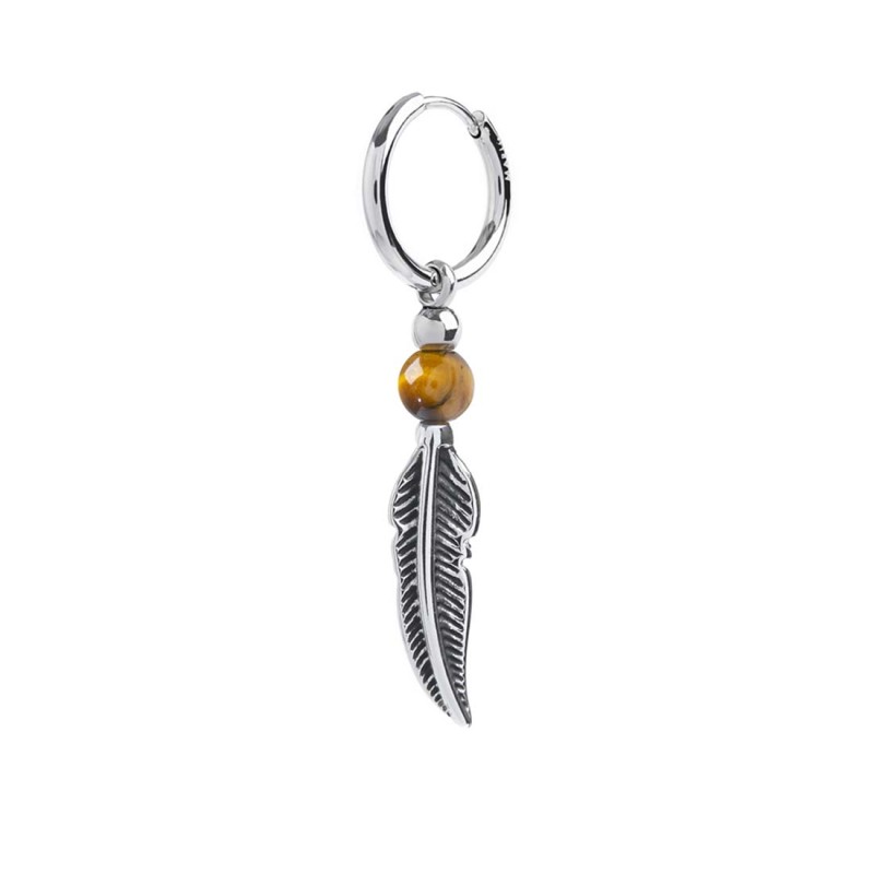 Orecchino a cerchio con sfera e piuma pendente Orecchino a cerchio con sfera e piuma pendente