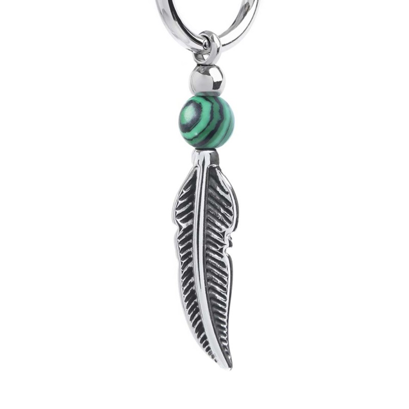 Orecchino a cerchio con sfera e piuma pendente Orecchino a cerchio con sfera e piuma pendente
