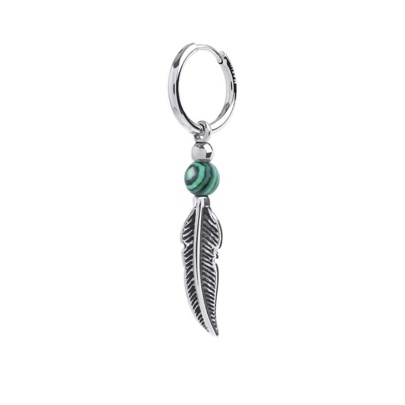 Orecchino a cerchio con sfera e piuma pendente Orecchino a cerchio con sfera e piuma pendente