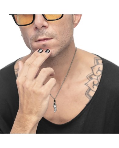 Collana piuma pendente con occhio di tigre ovale Collana piuma pendente con occhio di tigre ovale