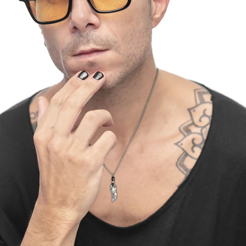 Collana piuma pendente con occhio di tigre ovale Collana piuma pendente con occhio di tigre ovale