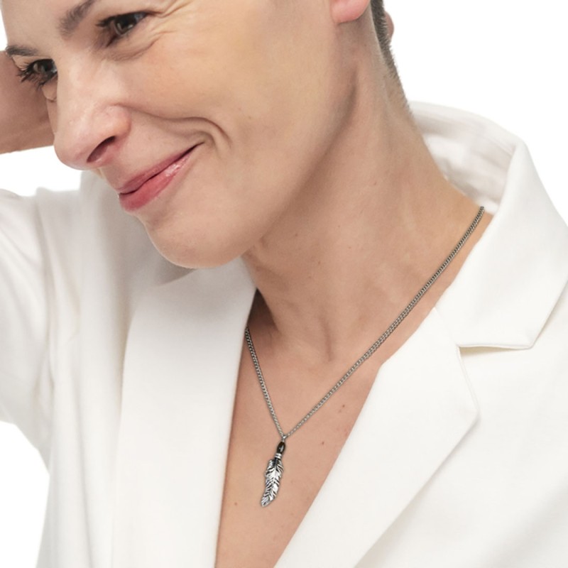 Collana piuma pendente con occhio di tigre ovale Collana piuma pendente con occhio di tigre ovale