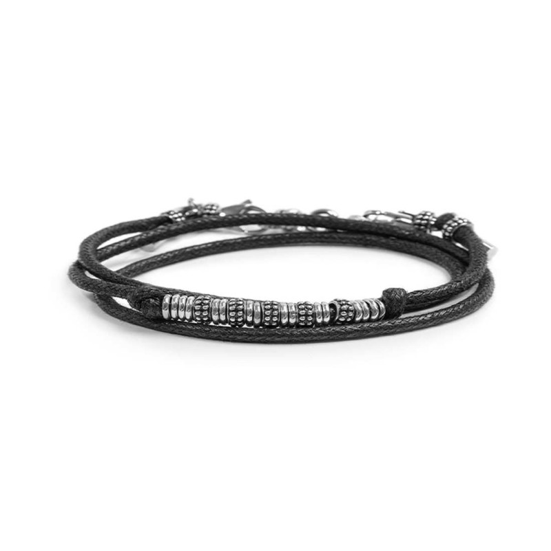 Bracciale a doppio giro con cordino strobel elementi acciaio con trama Bracciale a doppio giro con cordino strobel elementi acciaio con trama