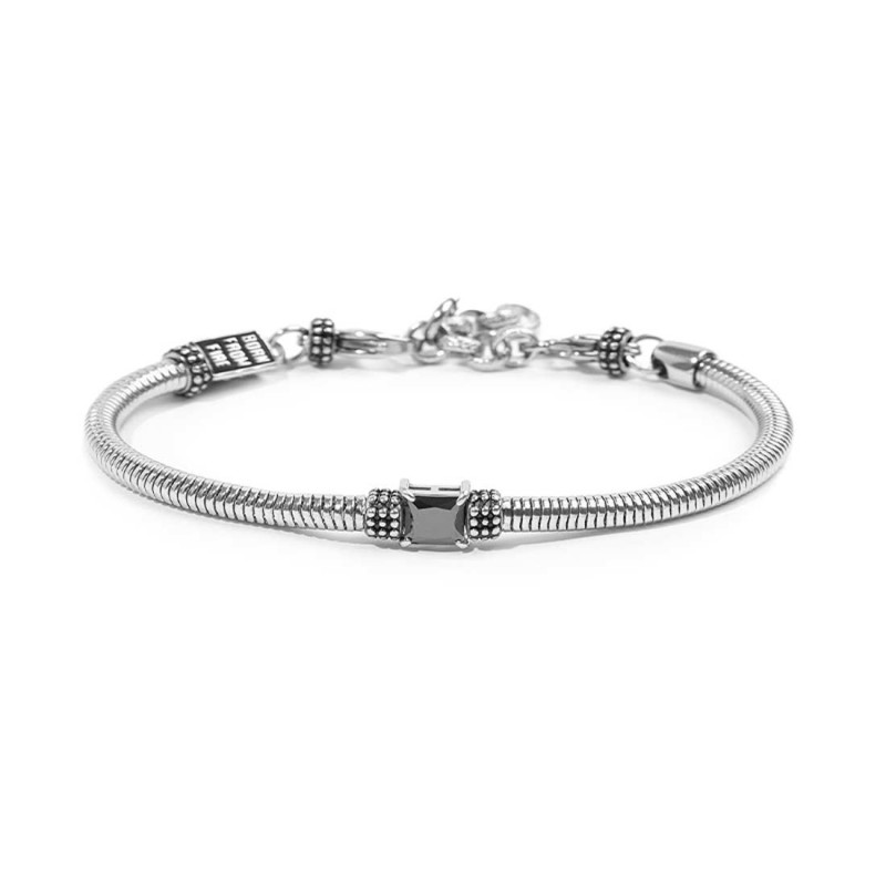 S.STEEL BR ROUND SNAKE CHAIN WITH BLACK CZ STONE S.steel bracelet with round snake chain 4,20 mm diameter. In the center polishe