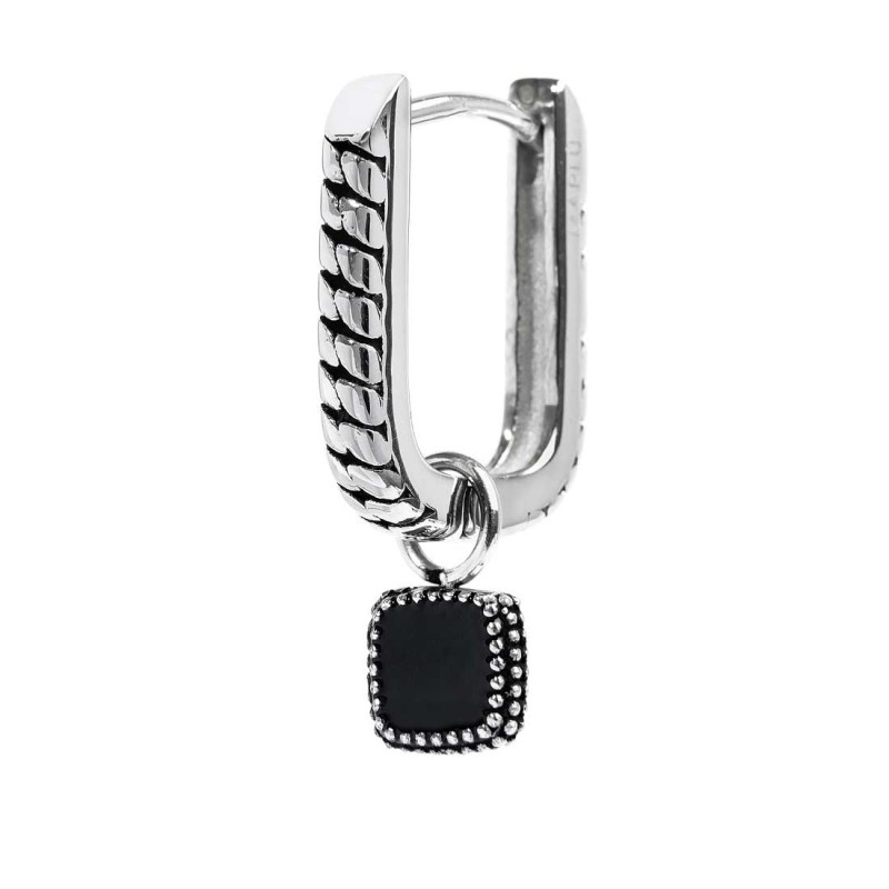 S.S SINGLE OVAL EAR WITH PENDANT WITH BLACK ENAMEL S.steel single oval earring with texture by casting with mat black oil size 1 S.S SINGLE OVAL EAR WITH PENDANT WITH BLACK ENAMEL S.steel single oval earring with texture by casting with mat black oil size 1