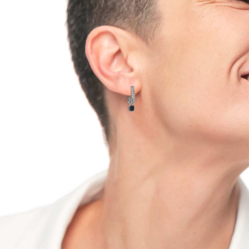 S.S SINGLE OVAL EAR WITH PENDANT WITH BLACK ENAMEL S.steel single oval earring with texture by casting with mat black oil size 1 S.S SINGLE OVAL EAR WITH PENDANT WITH BLACK ENAMEL S.steel single oval earring with texture by casting with mat black oil size 1