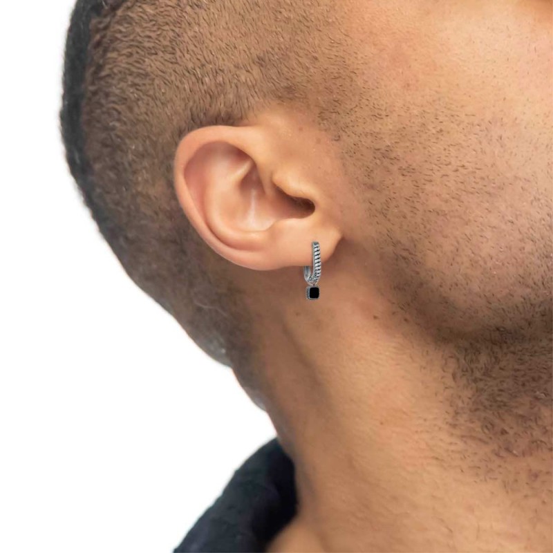 S.S SINGLE OVAL EAR WITH PENDANT WITH BLACK ENAMEL S.steel single oval earring with texture by casting with mat black oil size 1 S.S SINGLE OVAL EAR WITH PENDANT WITH BLACK ENAMEL S.steel single oval earring with texture by casting with mat black oil size 1