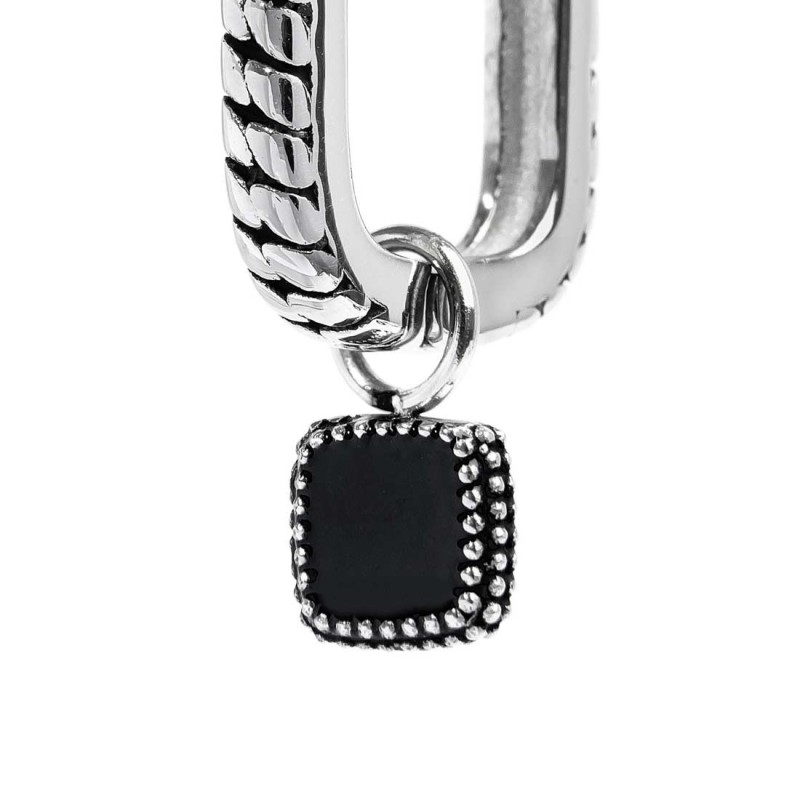 S.S SINGLE OVAL EAR WITH PENDANT WITH BLACK ENAMEL S.steel single oval earring with texture by casting with mat black oil size 1 S.S SINGLE OVAL EAR WITH PENDANT WITH BLACK ENAMEL S.steel single oval earring with texture by casting with mat black oil size 1