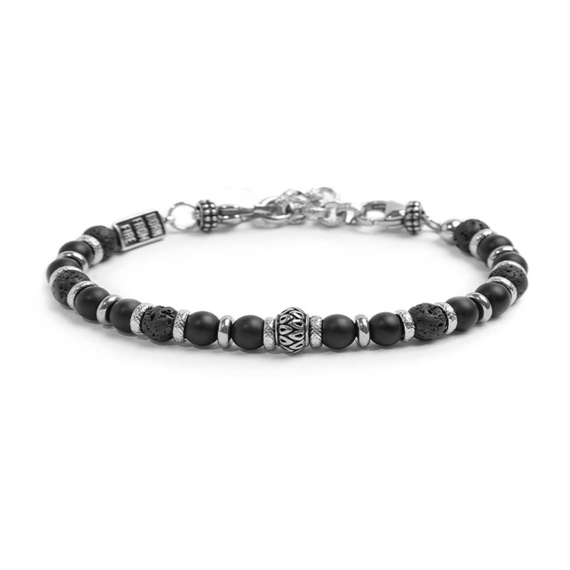 S.STEEL BR WITH ONYX AND LAVA STONE SPHERE S.Steel bracelet with alternated polished s.steel ring with texture 2*6 mm, mat black S.STEEL BR WITH ONYX AND LAVA STONE SPHERE S.Steel bracelet with alternated polished s.steel ring with texture 2*6 mm, mat black