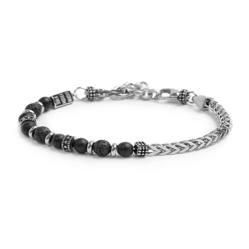 S.STEEL BR FISHBONE CHAIN WITH ONYX AND LAVA STONE S.steel bracelet one half part with fishbone chain 3,70 mm width, 3,90 mm thi S.STEEL BR FISHBONE CHAIN WITH ONYX AND LAVA STONE S.steel bracelet one half part with fishbone chain 3,70 mm width, 3,90 mm thi