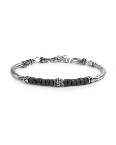 Bracciale con catena snake con elemento centrale e dischetti in pietra lavica