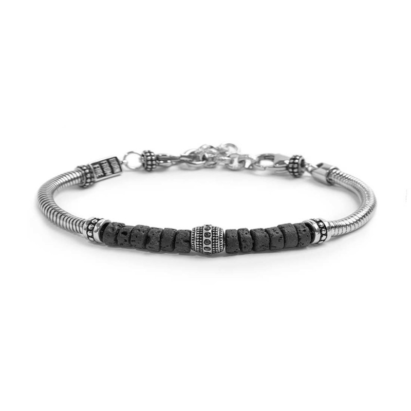 S.STEEL BR ROUND SNAKE CHAIN WITH LAVA STONE S.Steel bracelet with round snake chain 4,20 mm diameter. In the center lava stone S.STEEL BR ROUND SNAKE CHAIN WITH LAVA STONE S.Steel bracelet with round snake chain 4,20 mm diameter. In the center lava stone