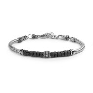 Bracciale con catena snake con elemento centrale e dischetti in pietra lavica Bracciale con catena snake con elemento centrale e dischetti in pietra lavica