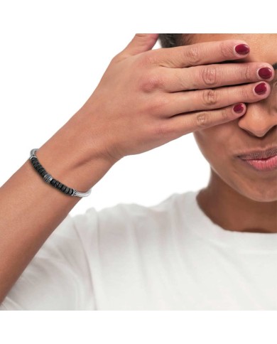 Bracciale con catena snake con elemento centrale e dischetti in pietra lavica