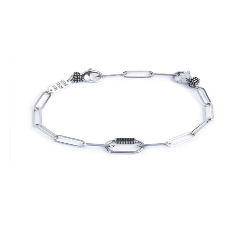 Bracciale catena a maglia larga diamantata con elemento ovale al centro in black oil Bracciale catena a maglia larga diamantata con elemento ovale al centro in black oil