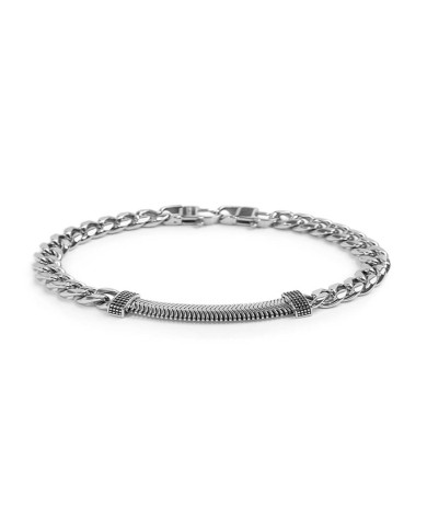 Bracciale catena cuban e catena snake piatta centrale con trama puntinata