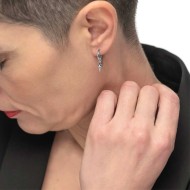 S.S SINGLE ROUND EAR WITH THUNDER PENDANT S.steel single round earring 16,20 mm diameter 2 mm thickness, Marlù lasered logo on S.S SINGLE ROUND EAR WITH THUNDER PENDANT S.steel single round earring 16,20 mm diameter 2 mm thickness, Marlù lasered logo on