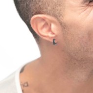 S.S. SINGLE EARRING DOTS AND BLACK CRYSTAL S.steel single hoop earring with dots texture by casting and mat black oil 4,40*11,22 S.S. SINGLE EARRING DOTS AND BLACK CRYSTAL S.steel single hoop earring with dots texture by casting and mat black oil 4,40*11,22