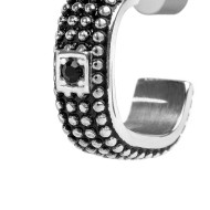 S.S. SINGLE EARRING DOTS AND BLACK CRYSTAL S.steel single hoop earring with dots texture by casting and mat black oil 4,40*11,22 S.S. SINGLE EARRING DOTS AND BLACK CRYSTAL S.steel single hoop earring with dots texture by casting and mat black oil 4,40*11,22