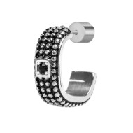 S.S. SINGLE EARRING DOTS AND BLACK CRYSTAL S.steel single hoop earring with dots texture by casting and mat black oil 4,40*11,22 S.S. SINGLE EARRING DOTS AND BLACK CRYSTAL S.steel single hoop earring with dots texture by casting and mat black oil 4,40*11,22