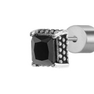 S.S. SINGLE EARRING SQUARED WITH CZ STONE 3,40X3,40MM S.steel single earring with squared element with on the edge dots texture