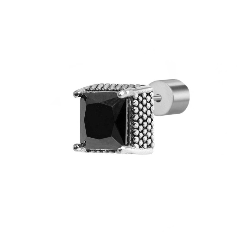 Orecchino a lobo con zircone nero quadrato 0,7mm Orecchino a lobo con zircone nero quadrato 0,7mm