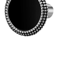 S.S. SINGLE EARRING ROUND WITH BLACK ENAMEL S.steel single round earring 12 mm diameter with on the edge dots texture by casting