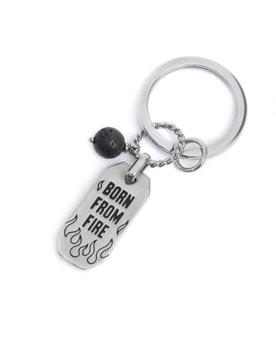 Portachiavi con fiamme e pendente con pietra lavica