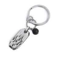 S.STEEL KEYRING PLATE AND LAVA STONE PENDANT S.steel keyring 30 mm diameter, 2,70 mm width, 2,70 mm thickness, lasered Marlù lo