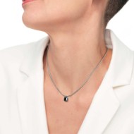 S.S. NECKLACE WITH SQUARED SNAKE CHAIN AND CZ STONE PEND S.steel necklace with squared snake chain 1,20 mm width. Squared pendan