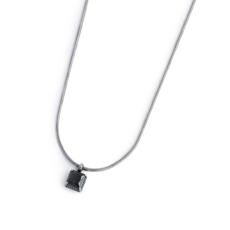 S.S. NECKLACE WITH SQUARED SNAKE CHAIN AND CZ STONE PEND S.steel necklace with squared snake chain 1,20 mm width. Squared pendan