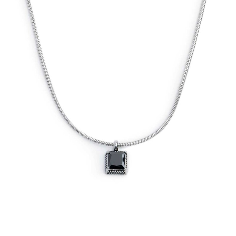 S.S. NECKLACE WITH SQUARED SNAKE CHAIN AND CZ STONE PEND S.steel necklace with squared snake chain 1,20 mm width. Squared pendan S.S. NECKLACE WITH SQUARED SNAKE CHAIN AND CZ STONE PEND S.steel necklace with squared snake chain 1,20 mm width. Squared pendan