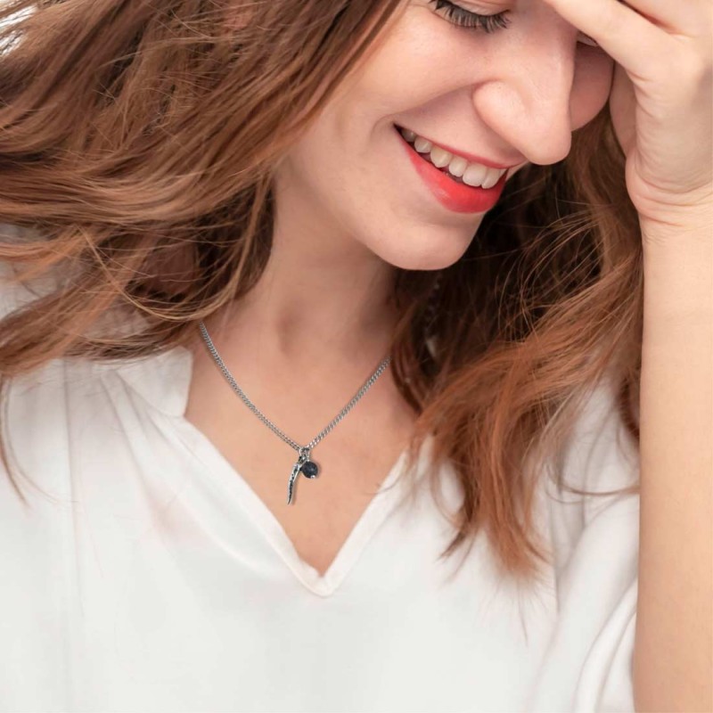 S.STEEL NECKLACE GRUMETTA CHAIN WITH HORN PENDANT S.steel necklace with grumetta chain 2 mm width, 1 mm thickness. S.steel penda