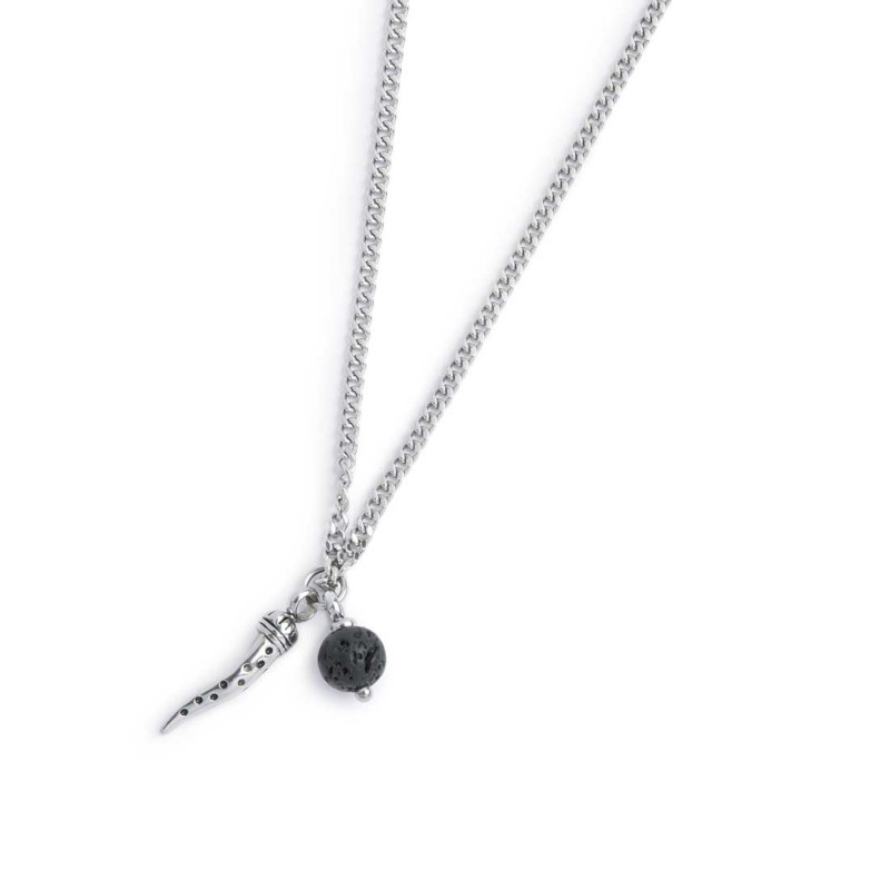 Collana corno pendente e pietra lavica