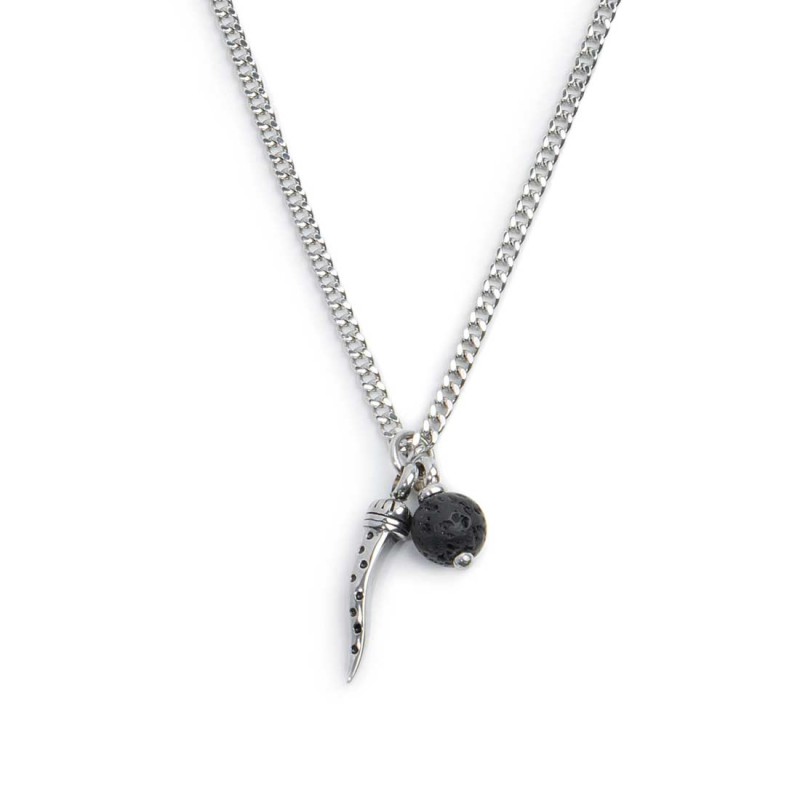 S.STEEL NECKLACE GRUMETTA CHAIN WITH HORN PENDANT S.steel necklace with grumetta chain 2 mm width, 1 mm thickness. S.steel penda S.STEEL NECKLACE GRUMETTA CHAIN WITH HORN PENDANT S.steel necklace with grumetta chain 2 mm width, 1 mm thickness. S.steel penda