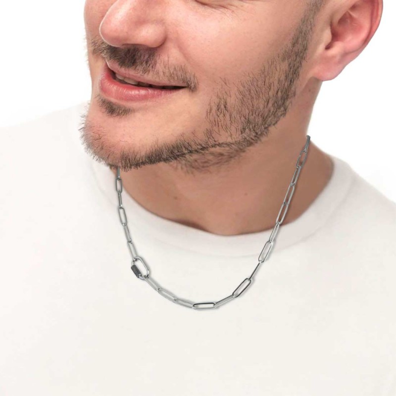 S.STEEL NECKLACE FAC. LARGE LING CHAIN WITH OVAL S.steel necklace with faceted large link chain 15 mm width, 0,90 mm thickness, S.STEEL NECKLACE FAC. LARGE LING CHAIN WITH OVAL S.steel necklace with faceted large link chain 15 mm width, 0,90 mm thickness,