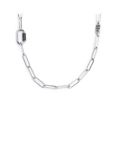 Collana catena maglia larga diamantata con elemento ovale al centro in black oil