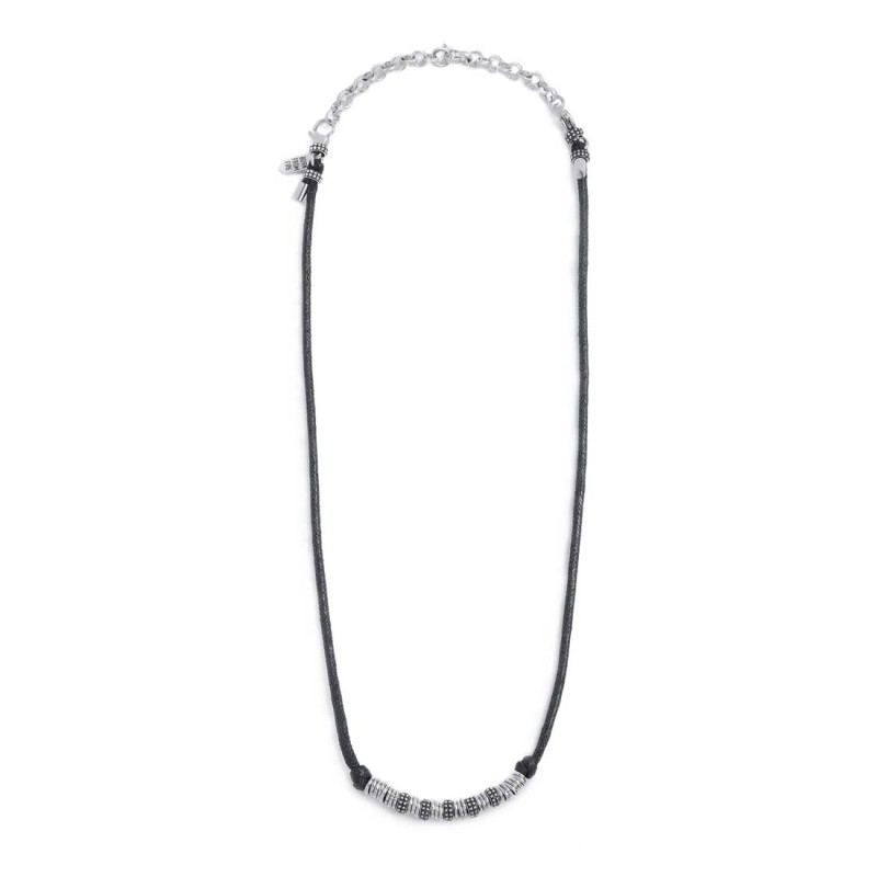 Collana cordino strobel elementi in acciaio con trama puntinata in black oil