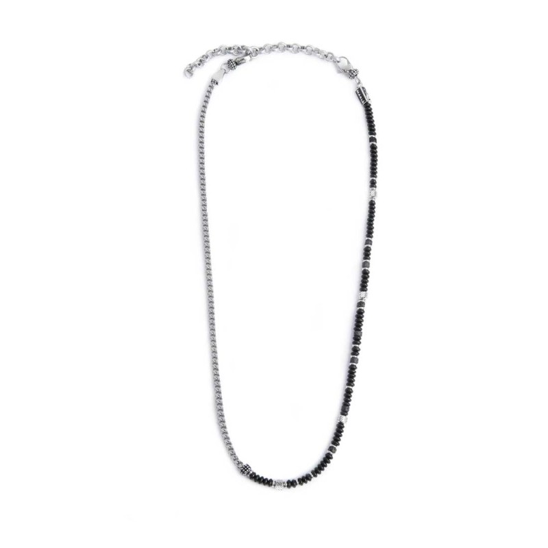 S.STEEL NECKLACE FISHBONE CHAIN WITH ONYX AND LAVA STONE S.steel necklace one half part with fishbone chain 3,50 mm width, 3 mm