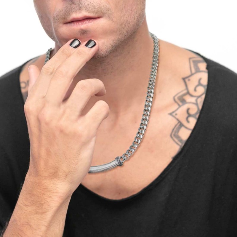S.S NECKLACE CUBAN CHAIN 8MM WITH FLAT SNAKE CHAIN ELEM. S.steel necklace cuban chain 7,80 mm width, 2,60 mm thickness. In the c S.S NECKLACE CUBAN CHAIN 8MM WITH FLAT SNAKE CHAIN ELEM. S.steel necklace cuban chain 7,80 mm width, 2,60 mm thickness. In the c