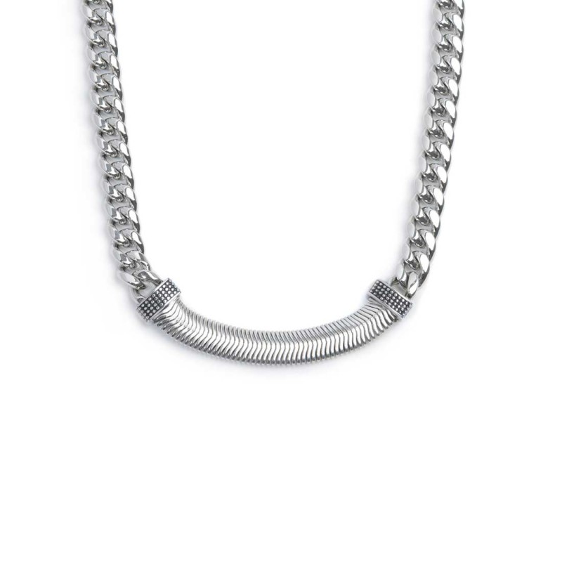 Collana catena cuban con catena snake piatta centrale Collana catena cuban con catena snake piatta centrale
