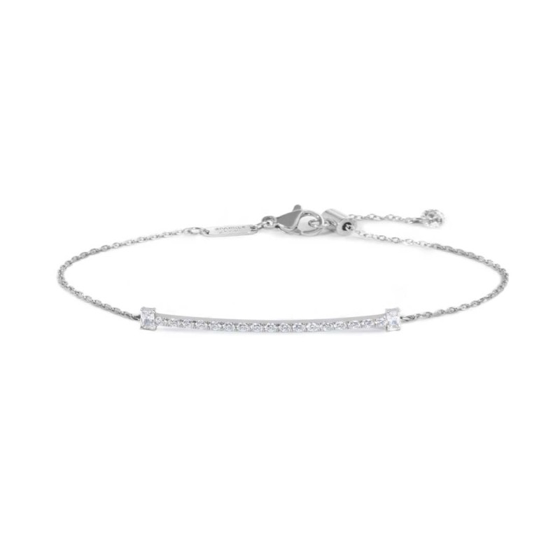 S.STEEL BR WITH WHITE CZ STONE AND BAGUETTE S.steel bracelet with cutting cross chain, 1,20 mm width, 0,26 mm thickness. On the S.STEEL BR WITH WHITE CZ STONE AND BAGUETTE S.steel bracelet with cutting cross chain, 1,20 mm width, 0,26 mm thickness. On the