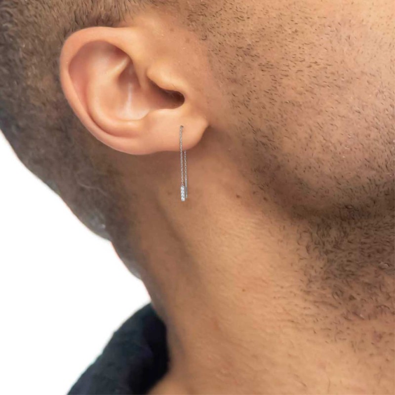 S.S. SINGLE EARRING CROSS CHAIN PEND WITH WHITE CZ ELEMENT S.steel single earring with cutting cross chain 1 mm width 0,20 mm th