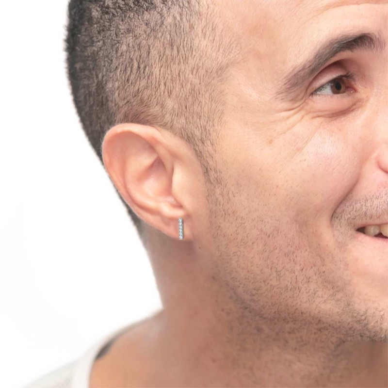 S.S. SINGLE EARRING WITH RECTANG. ELEMENT WITH WHITE CZ STONE S.steel single earring with rectangular element made by CNC size 1