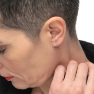 S.S. SINGLE EARRING WITH RECTANG. ELEMENT WITH WHITE CZ STONE S.steel single earring with rectangular element made by CNC size 1