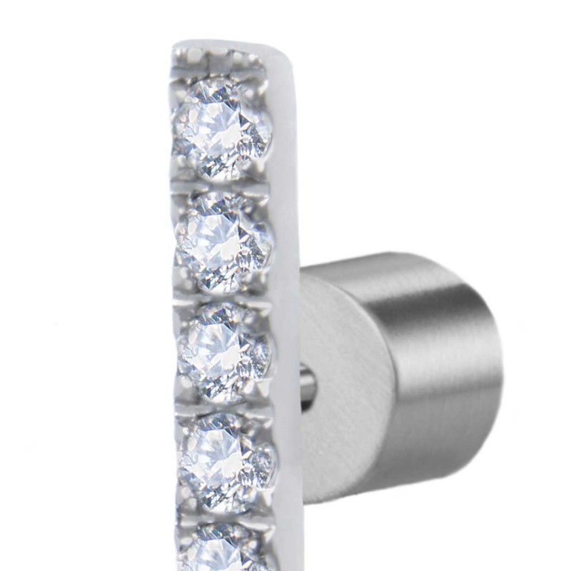 S.S. SINGLE EARRING WITH RECTANG. ELEMENT WITH WHITE CZ STONE S.steel single earring with rectangular element made by CNC size 1