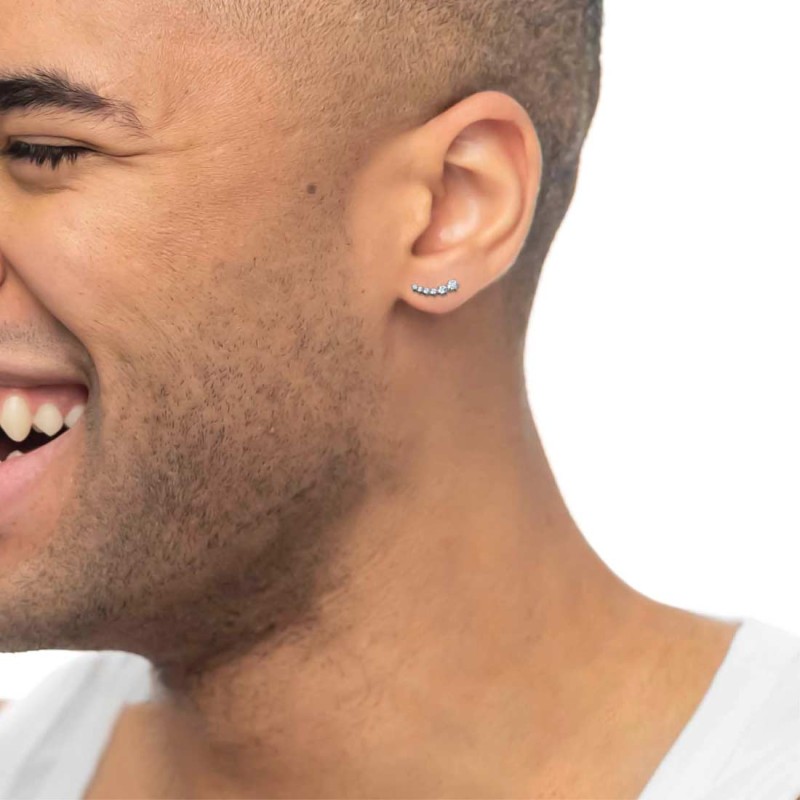 S.S. SINGLE EARRING WITH ELEMENT WITH WHITE CZ STONE S.steel single earring with element made by CNC size 5,98*13,52*2,27 mm wit S.S. SINGLE EARRING WITH ELEMENT WITH WHITE CZ STONE S.steel single earring with element made by CNC size 5,98*13,52*2,27 mm wit