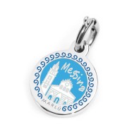 S.STEEL CHARM MESSINA S.steel round charm with Messina city's symbols image, 14 mm diameter. On the front side lettering in blac