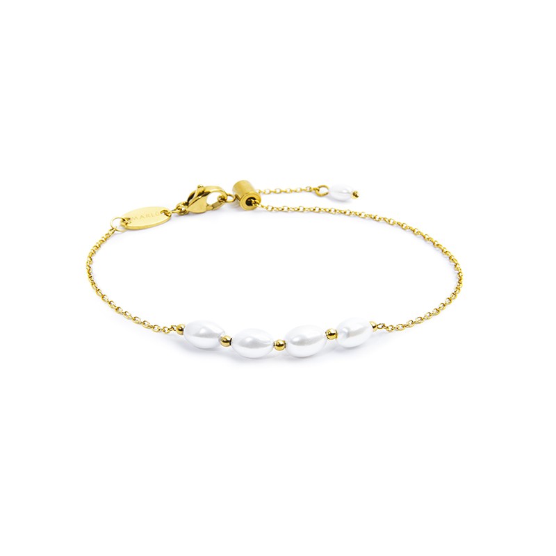 Bracciale catena cross con perle ovali Bracciale catena cross con perle ovali