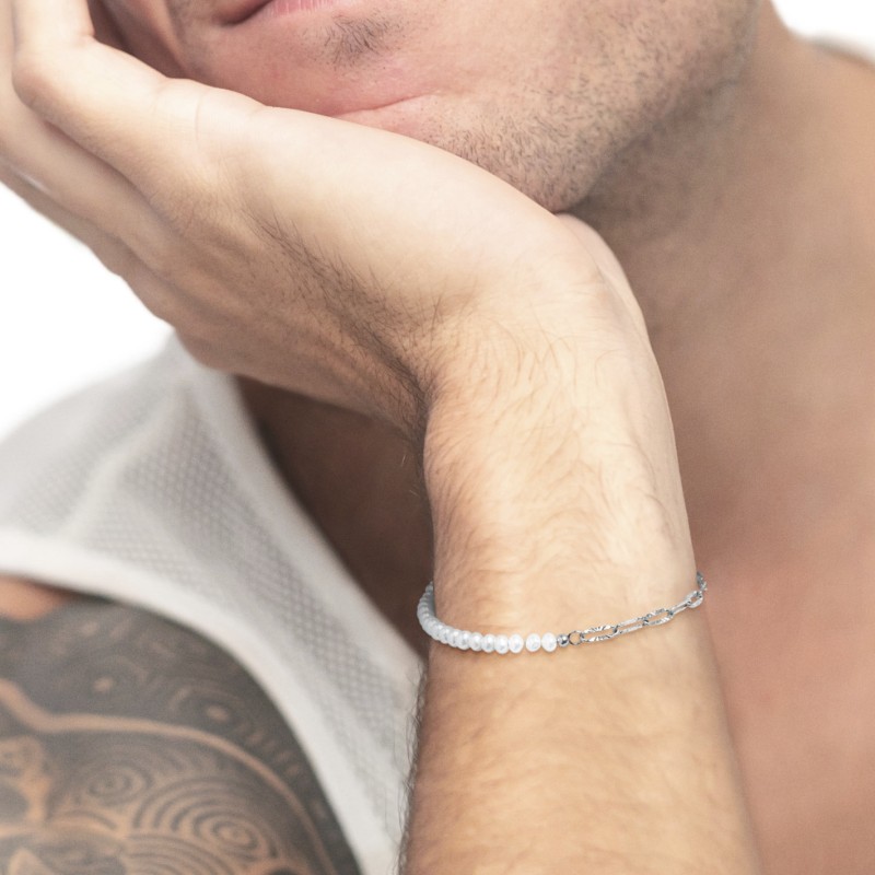 Bracciale catena figaro e perle irregolari